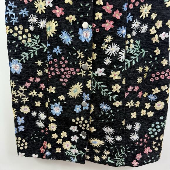 Storia New Black Floral Tapestry Mini Dress Medium Full Snap Dark Floral Retro - Picture 4 of 13